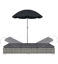 Outdoor-Loungebett mit Sonnenschirm Poly Rattan Grau