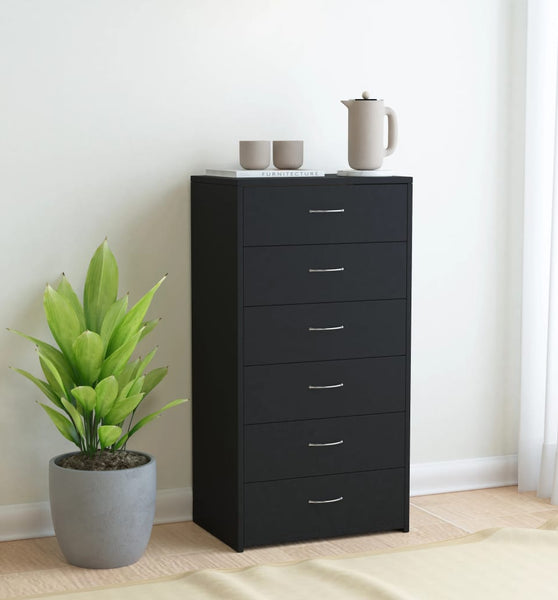 Sideboard mit 6 Schubladen Schwarz 50x34x96 cm Holzwerkstoff