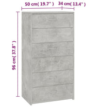Sideboard mit 6 Schubladen Betongrau 50x34x96 cm Holzwerkstoff