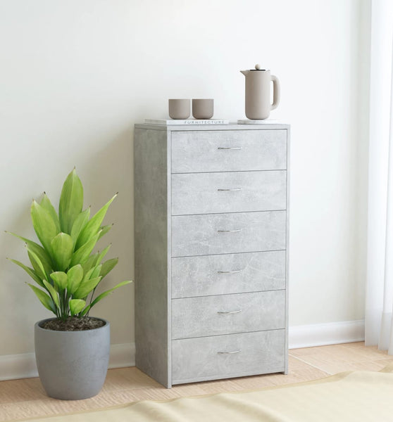 Sideboard mit 6 Schubladen Betongrau 50x34x96 cm Holzwerkstoff