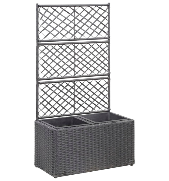 Hochbeet mit Rankgitter 2 Töpfe 58×30×107cm Poly Rattan Schwarz