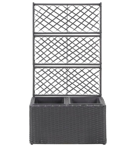 Hochbeet mit Rankgitter 2 Töpfe 58×30×107cm Poly Rattan Schwarz