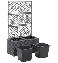 Hochbeet mit Rankgitter 2 Töpfe 58×30×107cm Poly Rattan Schwarz