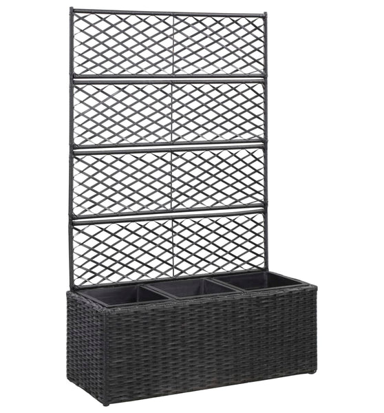 Hochbeet mit Rankgitter 3 Töpfe 83×30×130cm Poly Rattan Schwarz