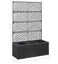 Hochbeet mit Rankgitter 3 Töpfe 83×30×130cm Poly Rattan Schwarz
