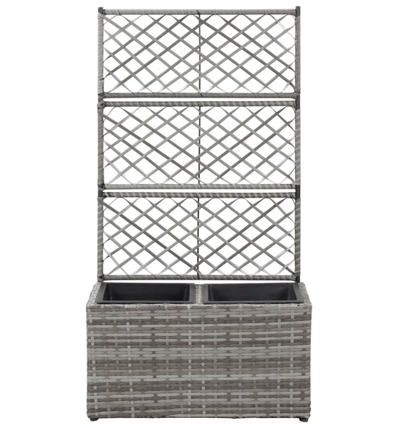 Hochbeet mit Rankgitter 2 Töpfe 58×30×107cm Poly Rattan Grau