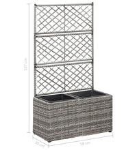 Hochbeet mit Rankgitter 2 Töpfe 58×30×107cm Poly Rattan Grau