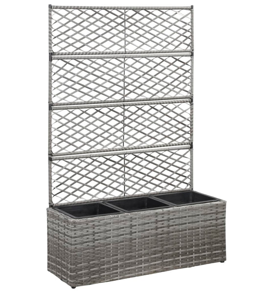 Hochbeet mit Rankgitter 3 Töpfe 83×30×130cm Poly Rattan Grau