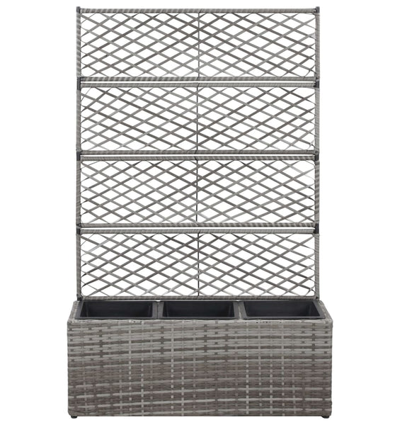 Hochbeet mit Rankgitter 3 Töpfe 83×30×130cm Poly Rattan Grau