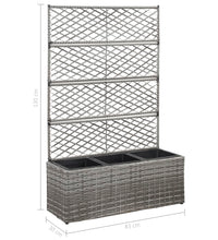 Hochbeet mit Rankgitter 3 Töpfe 83×30×130cm Poly Rattan Grau