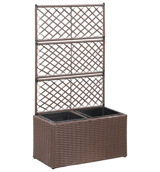 Hochbeet mit Rankgitter 2 Töpfe 58×30×107cm Poly Rattan Braun