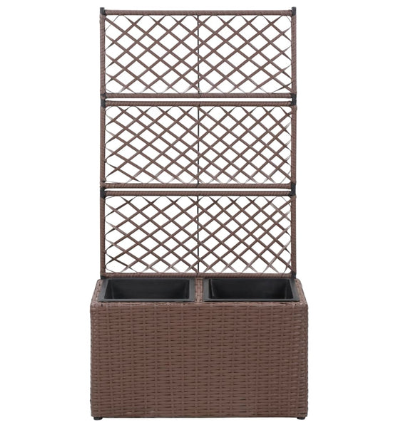 Hochbeet mit Rankgitter 2 Töpfe 58×30×107cm Poly Rattan Braun