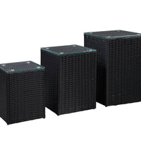 Beistelltische 3 Stk. mit Glasplatte Schwarz Poly Rattan