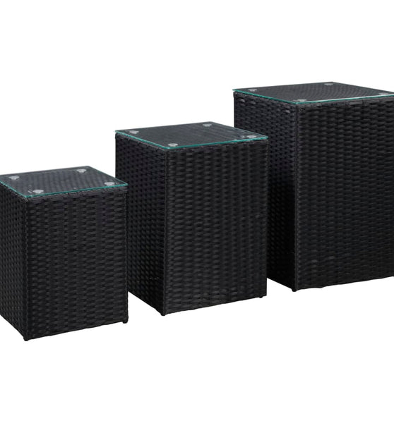 Beistelltische 3 Stk. mit Glasplatte Schwarz Poly Rattan