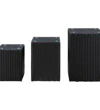 Beistelltische 3 Stk. mit Glasplatte Schwarz Poly Rattan