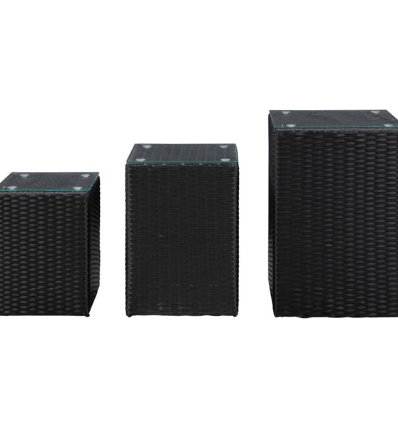 Beistelltische 3 Stk. mit Glasplatte Schwarz Poly Rattan