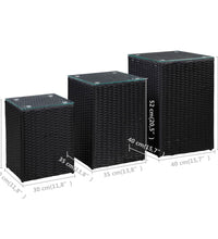 Beistelltische 3 Stk. mit Glasplatte Schwarz Poly Rattan
