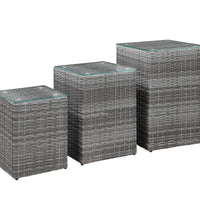 Beistelltische 3 Stk. mit Glasplatte Grau Poly Rattan