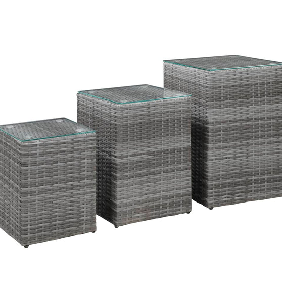 Beistelltische 3 Stk. mit Glasplatte Grau Poly Rattan