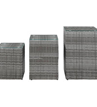 Beistelltische 3 Stk. mit Glasplatte Grau Poly Rattan