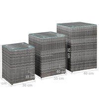 Beistelltische 3 Stk. mit Glasplatte Grau Poly Rattan