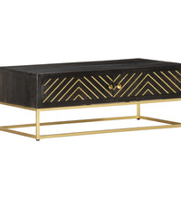 Couchtisch Schwarz und Golden 90 x 50 x 35 cm Massivholz Mango