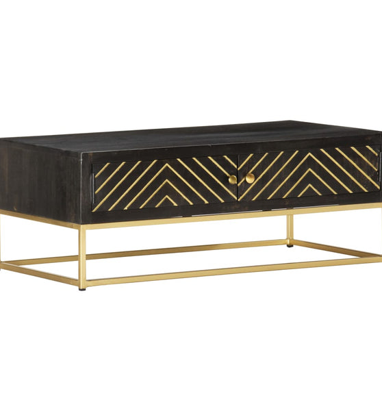 Couchtisch Schwarz und Golden 90 x 50 x 35 cm Massivholz Mango