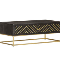 Couchtisch Schwarz und Golden 90 x 50 x 35 cm Massivholz Mango
