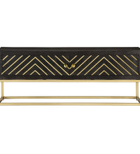 Couchtisch Schwarz und Golden 90 x 50 x 35 cm Massivholz Mango