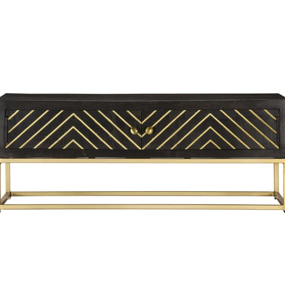 Couchtisch Schwarz und Golden 90 x 50 x 35 cm Massivholz Mango