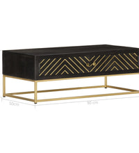 Couchtisch Schwarz und Golden 90 x 50 x 35 cm Massivholz Mango