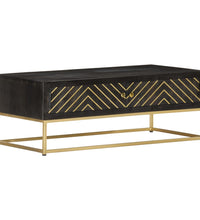 Couchtisch Schwarz und Golden 90 x 50 x 35 cm Massivholz Mango