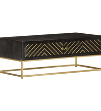 Couchtisch Schwarz und Golden 90 x 50 x 35 cm Massivholz Mango