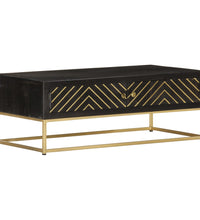 Couchtisch Schwarz und Golden 90 x 50 x 35 cm Massivholz Mango