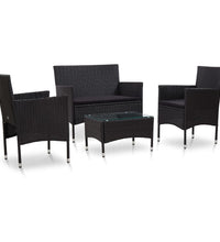 4-tlg. Garten-Lounge-Set mit Auflagen Poly Rattan Schwarz