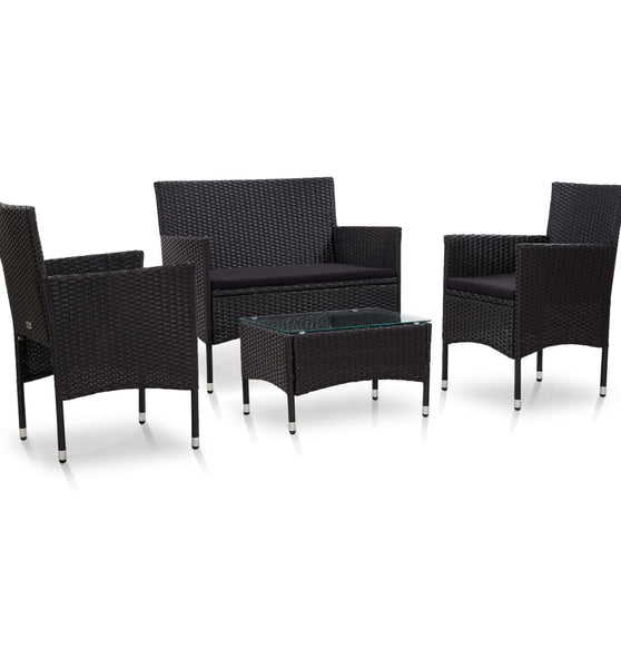 4-tlg. Garten-Lounge-Set mit Auflagen Poly Rattan Schwarz