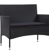 4-tlg. Garten-Lounge-Set mit Auflagen Poly Rattan Schwarz