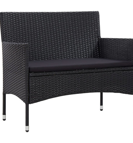 4-tlg. Garten-Lounge-Set mit Auflagen Poly Rattan Schwarz