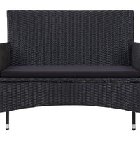 4-tlg. Garten-Lounge-Set mit Auflagen Poly Rattan Schwarz