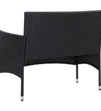 4-tlg. Garten-Lounge-Set mit Auflagen Poly Rattan Schwarz