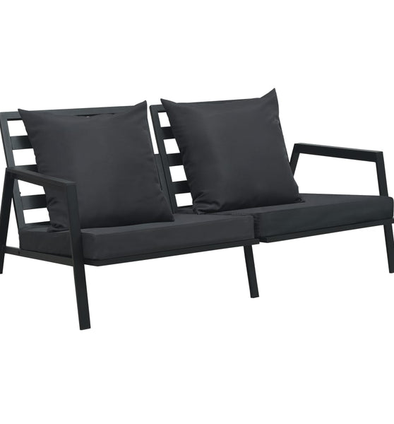 2-Sitzer-Gartensofa mit Auflagen Dunkelgrau Aluminium