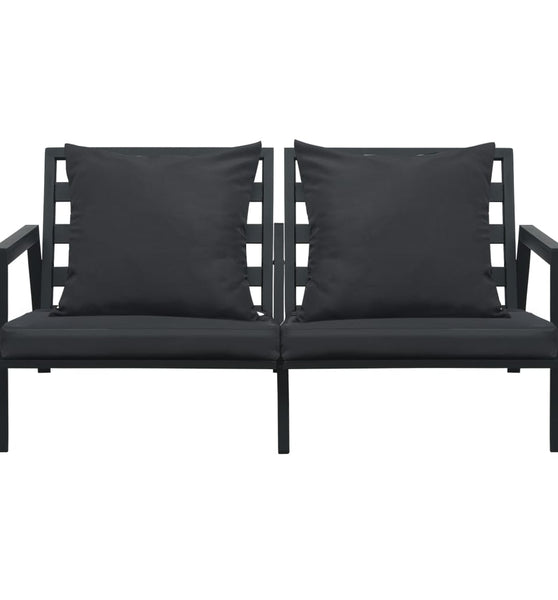 2-Sitzer-Gartensofa mit Auflagen Dunkelgrau Aluminium