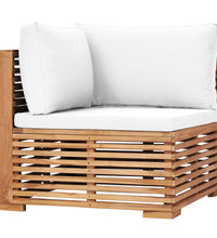 Garten-Ecksofa mit Cremeweißer Auflage Massivholz Teak