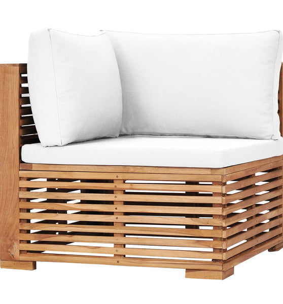 Garten-Ecksofa mit Cremeweißer Auflage Massivholz Teak
