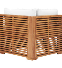 Garten-Ecksofa mit Cremeweißer Auflage Massivholz Teak