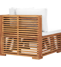 Garten-Ecksofa mit Cremeweißer Auflage Massivholz Teak
