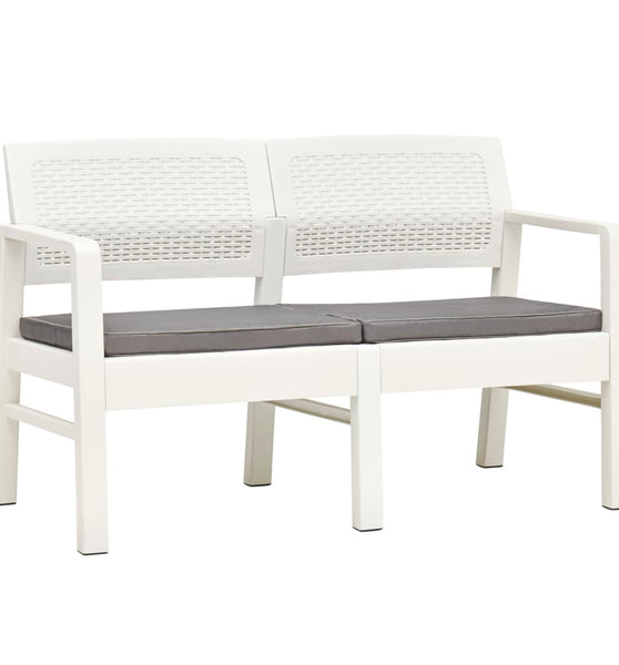 2-Sitzer-Gartenbank mit Kissen Weiß 120 cm Kunststoff