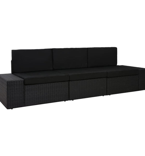 Modulares 3-Sitzer-Sofa Poly Rattan Schwarz