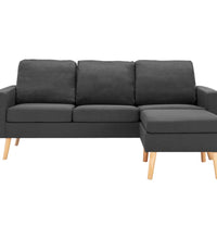 3-Sitzer-Sofa mit Hocker Dunkelgrau Stoff