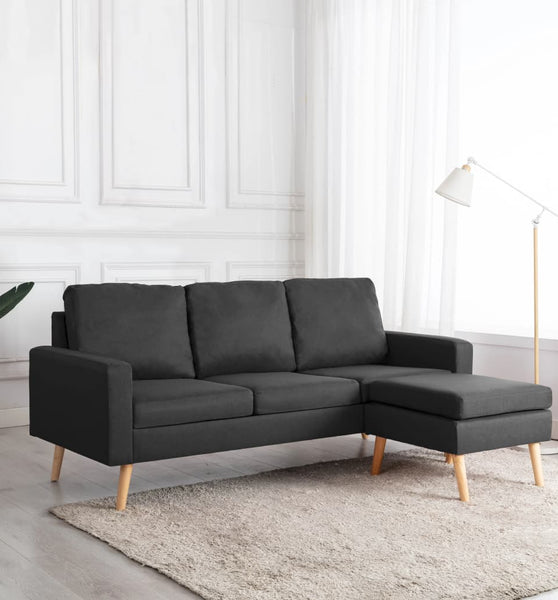 3-Sitzer-Sofa mit Hocker Dunkelgrau Stoff